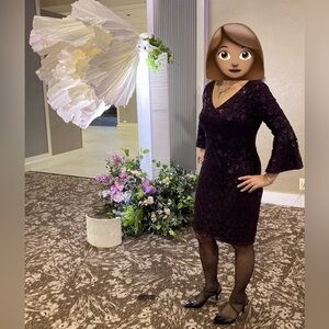 Green Label Ralph Lauren Deep Purple Lace And Sequin A-line Dress